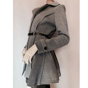 Jou Jou Gray Peplum Belted Peacoat L